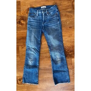 Madewell Mid-Rise Kick Out Jeans Blue Raw Hem Size 23 Cropped Flare Denim